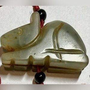 Antique jade netsuke carved hare pendant handcrafted in Japan measures 1 5/8”
